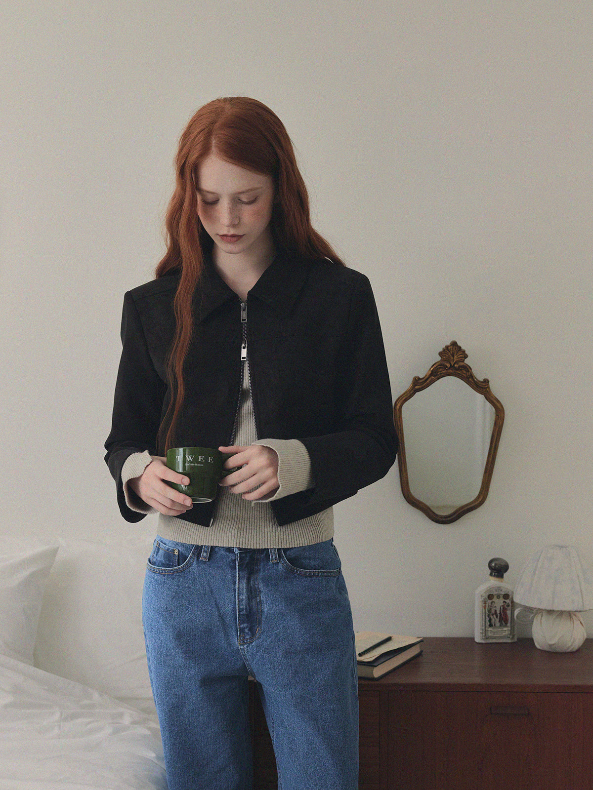 【TWEE】Itto Leather Crop Jacket [Suede/ Leather]