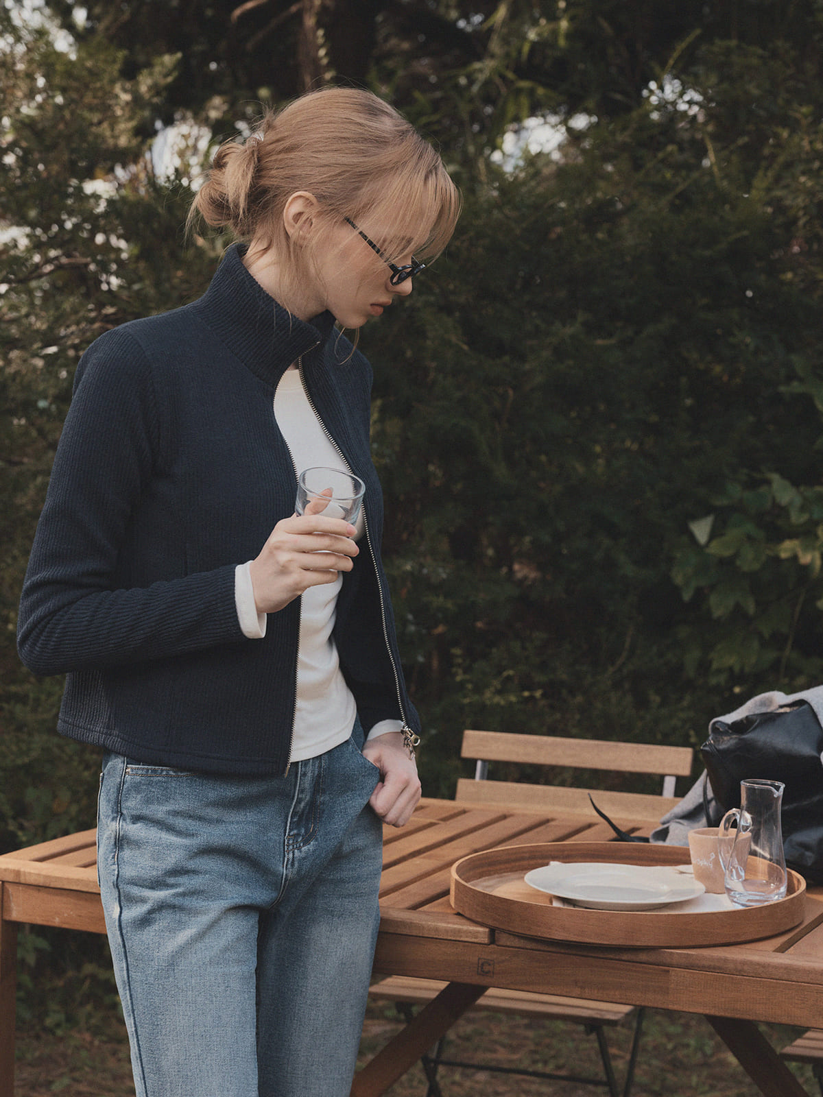 [TWEE] ラストリブ長袖ジップアップ