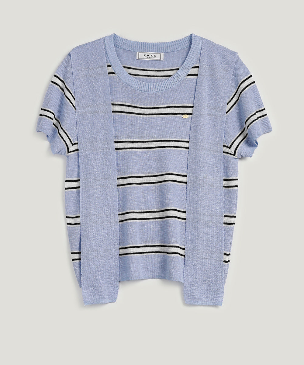 [TWEE] Neko Scarf Stripe Short-Sleeve Knit