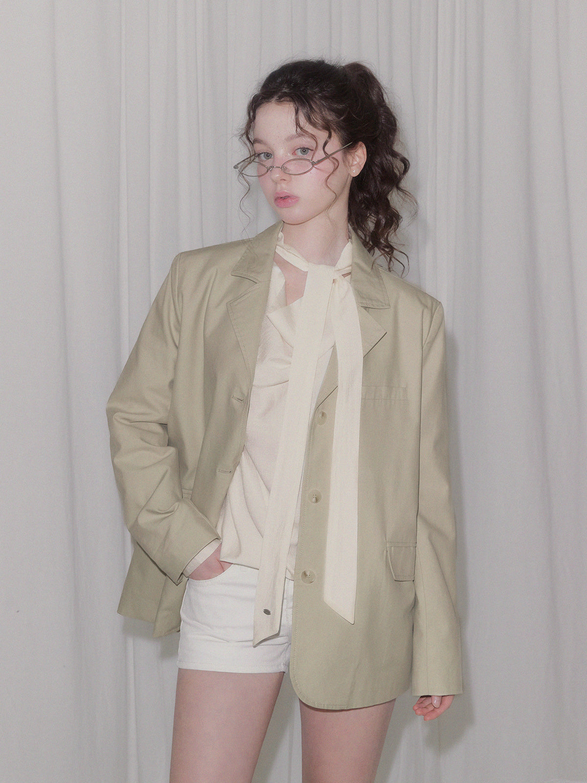 [TWEE] Eton drape strap long sleeve blouse