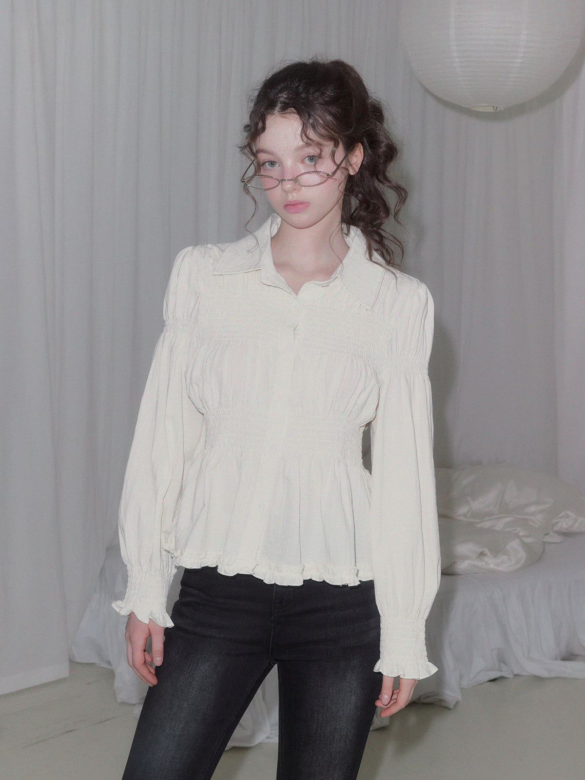 [TWEE] Riphos Wrinkle Long Sleeve Shirt Blouse