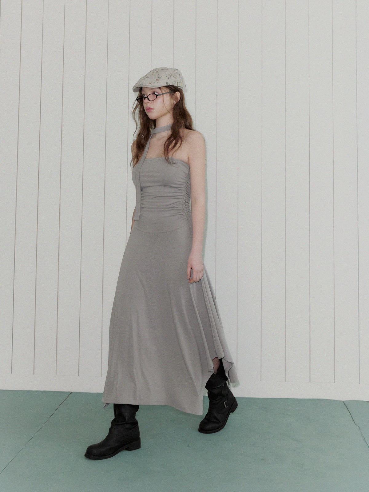 [TWEE] Letin Shirring Top Flare Long Dress (Strap Set)