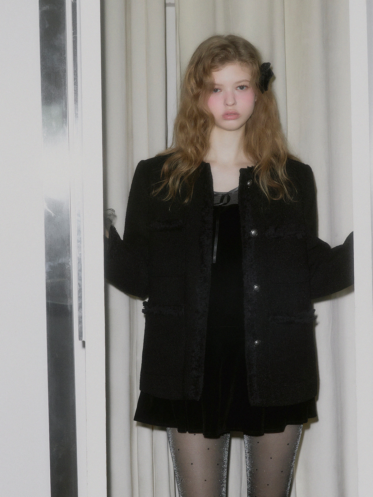 [TWEE] Pudin Velour Layered Mini Dress