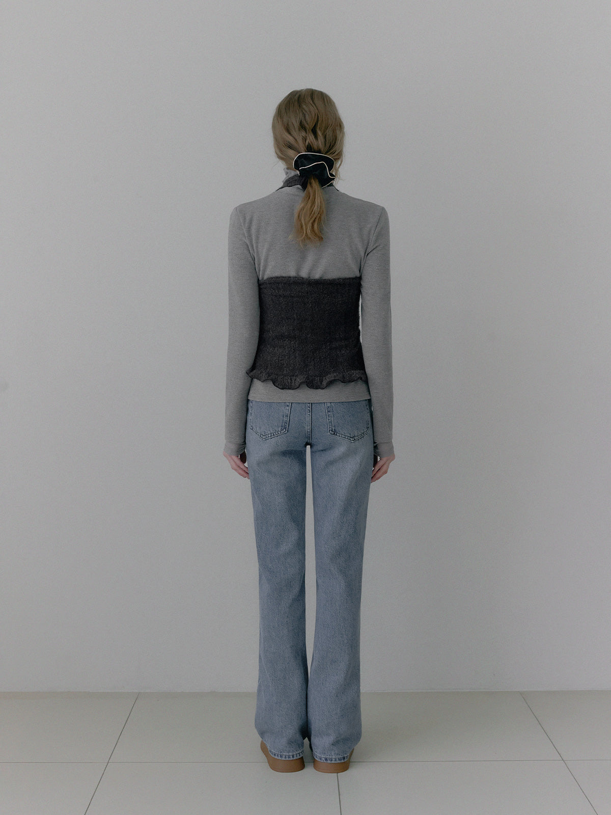 [TWEE] Áo Bustier Dây Yếm Họa Tiết Boucle Có Viền Xếp Ly