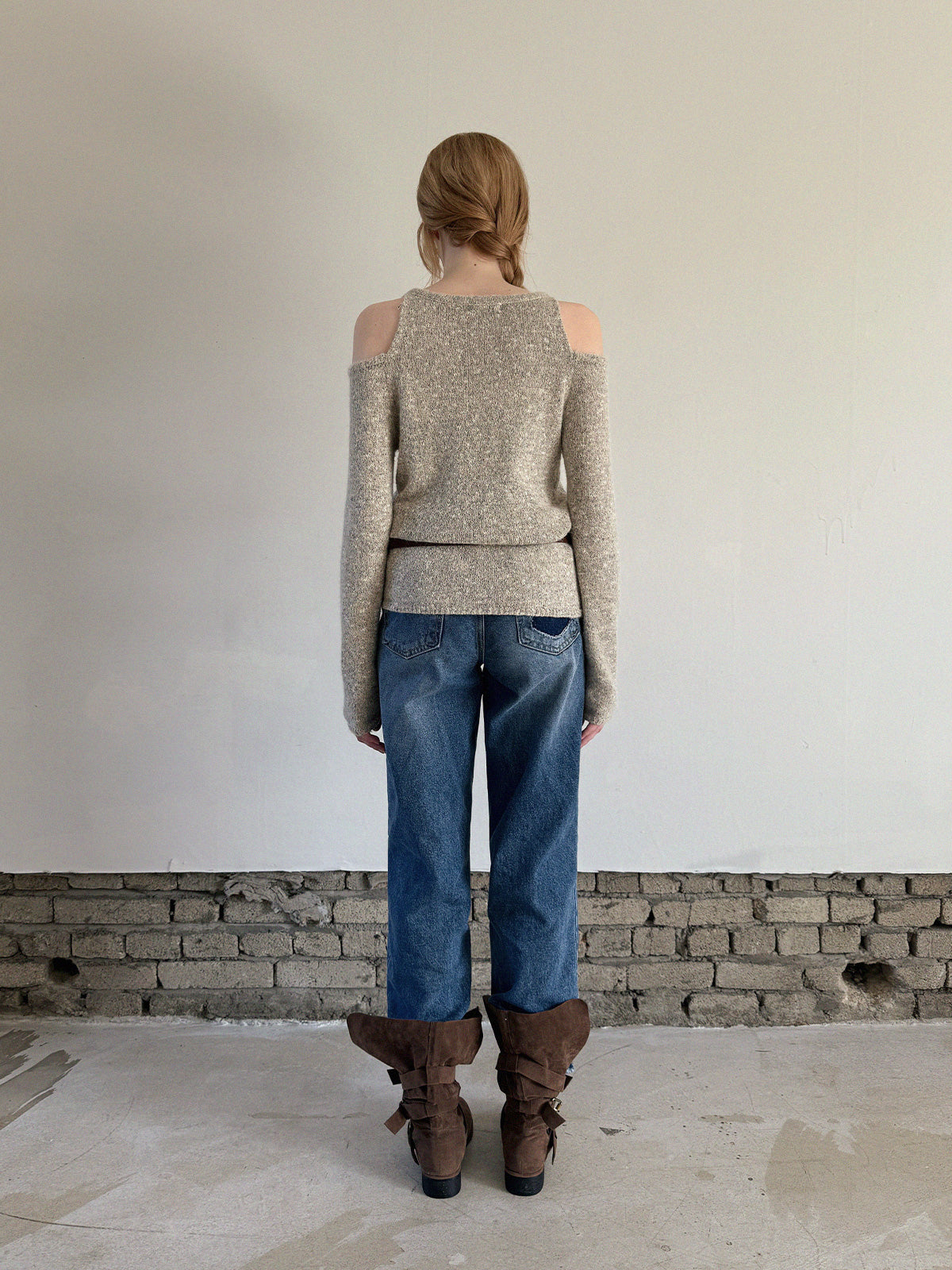 [TWEE] Bels Shoulder Cutout Knit Top (Belt Set)