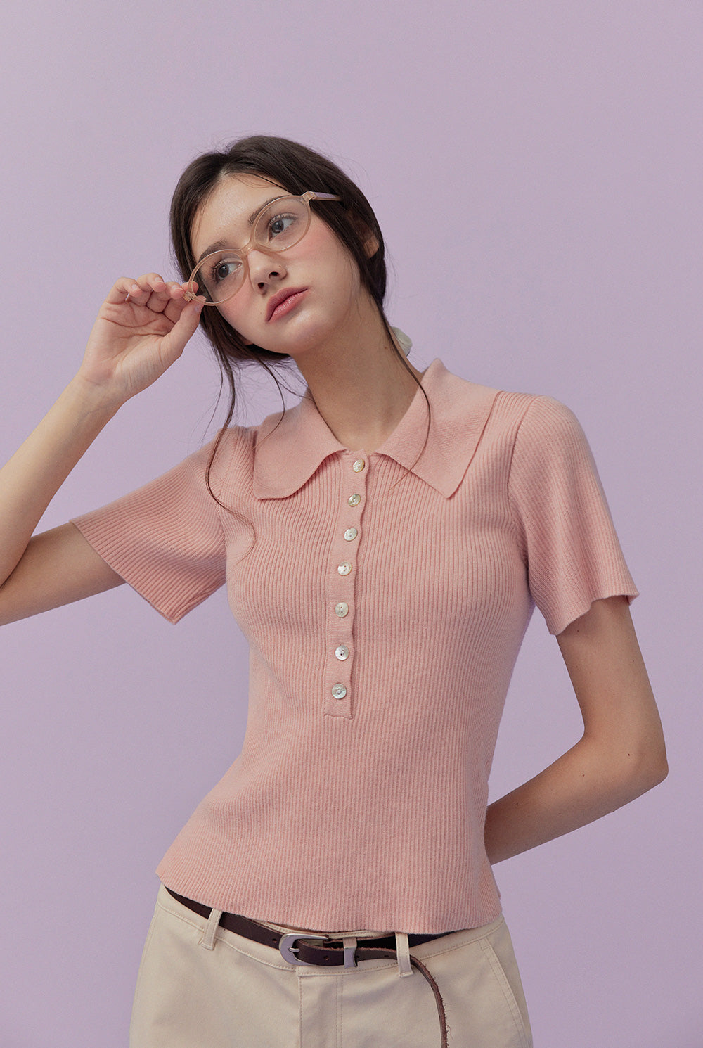 [TWEE] Áo len cổ cài nút tay ngắn