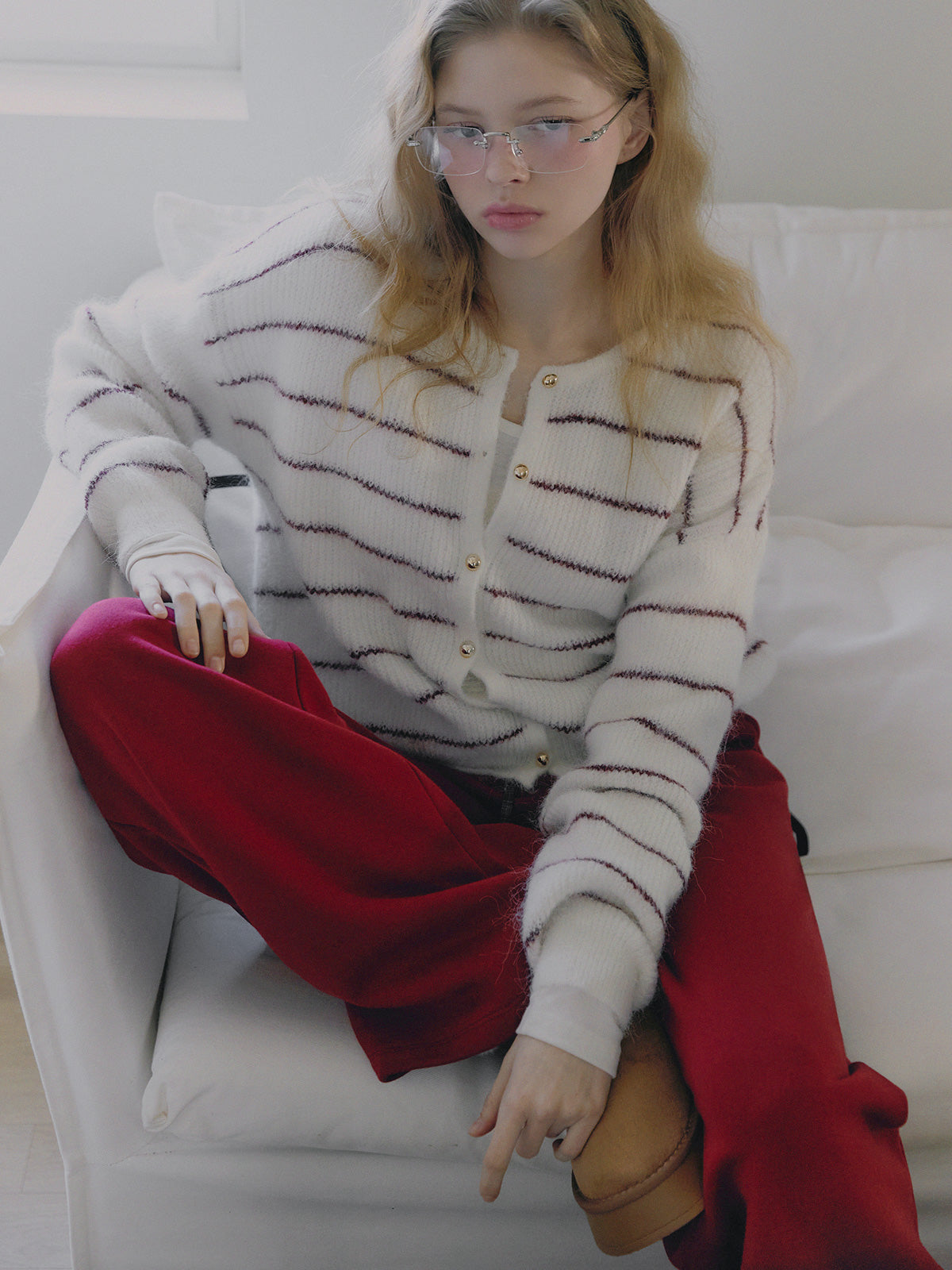 [TWEE] Cardigan a bottoni a righe lavorato a maglia