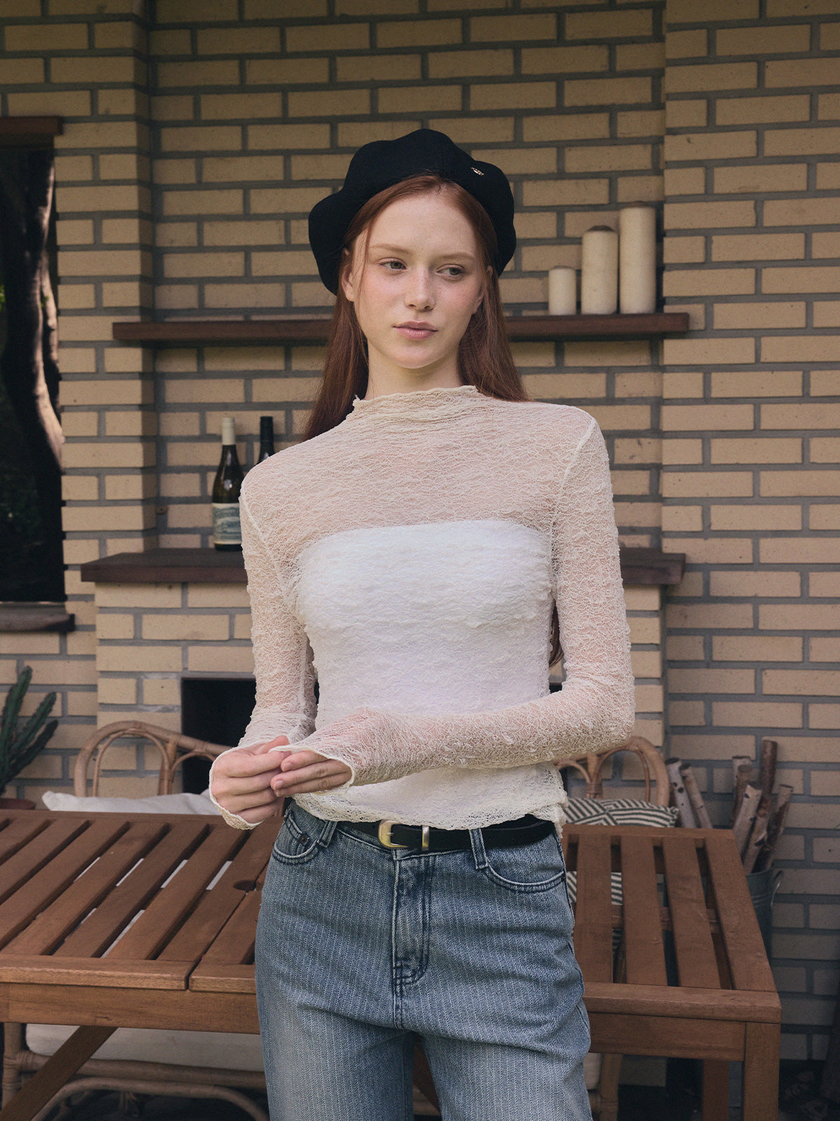 【TWEE】Wooden Sheer Wrinkle Long-Sleeve T-Shirt