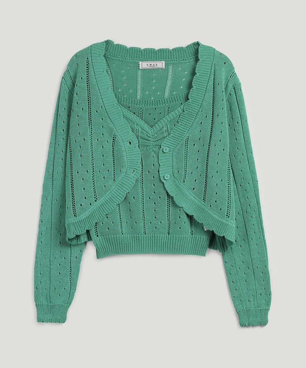 [TWEE] Zden Scatch Punching Knit Tank Cardigan Set