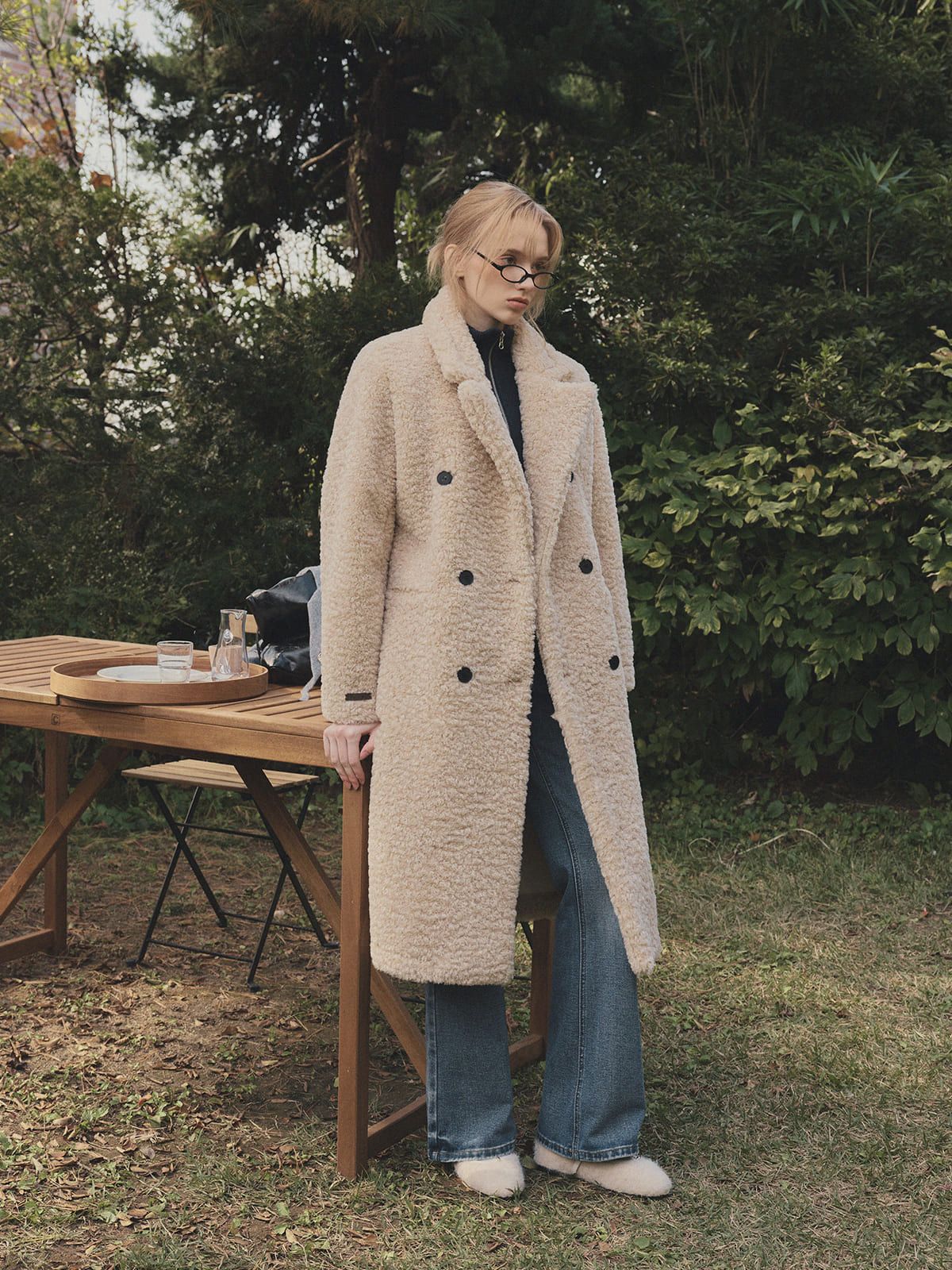 [TWEE] Vaan Collar Teddy Fur Long Coat