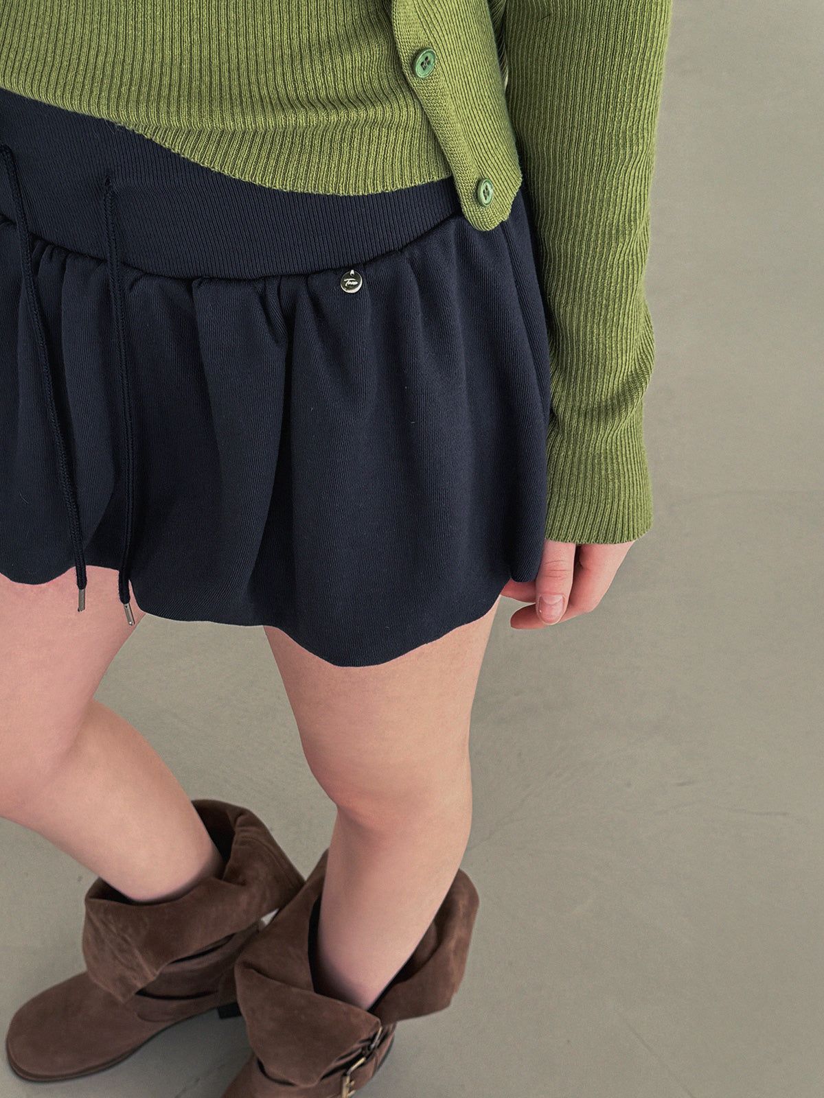 [TWEE] 朋克风大宽腰带泡泡廓形卫衣面料迷你裙