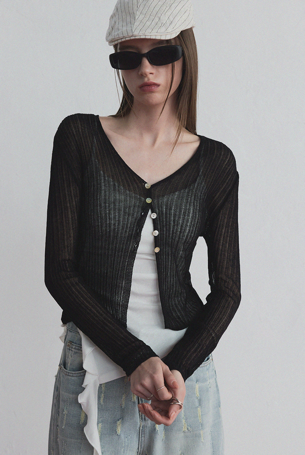 [TWEE] [GROWHIDE] Cantel Sheer Long-Sleeve Cardigan