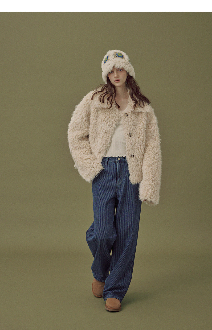 [TWEE] Buard Shearling Collar Fur Jacket