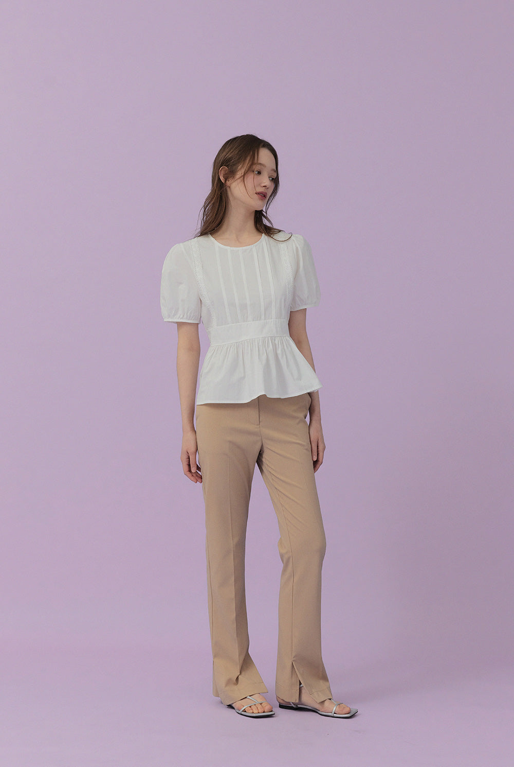 [TWEE] Milward Pintuck Puff Short-Sleeve Blouse