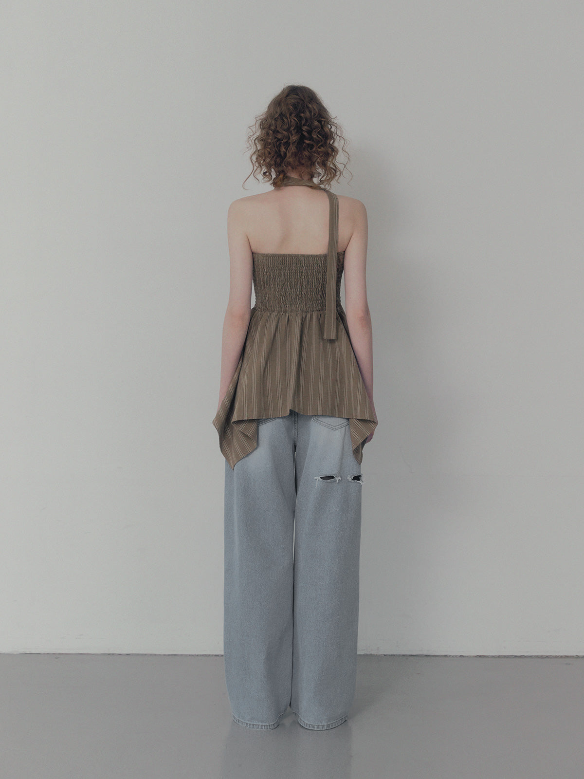 [TWEE] Heichi Stripe Asymmetric Tube Top(Strap Set)
