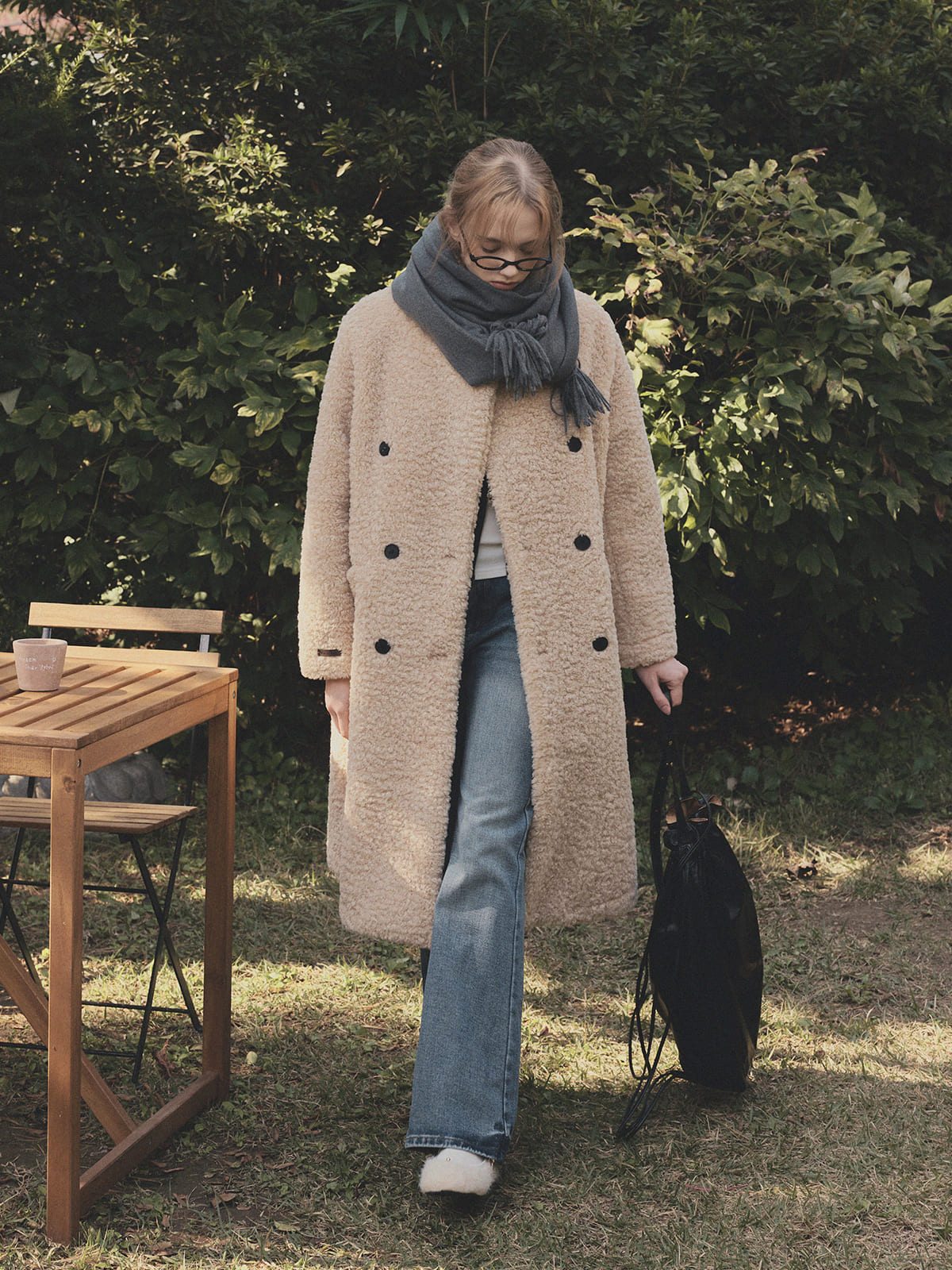 [TWEE] Vaan Collar Teddy Fur Long Coat