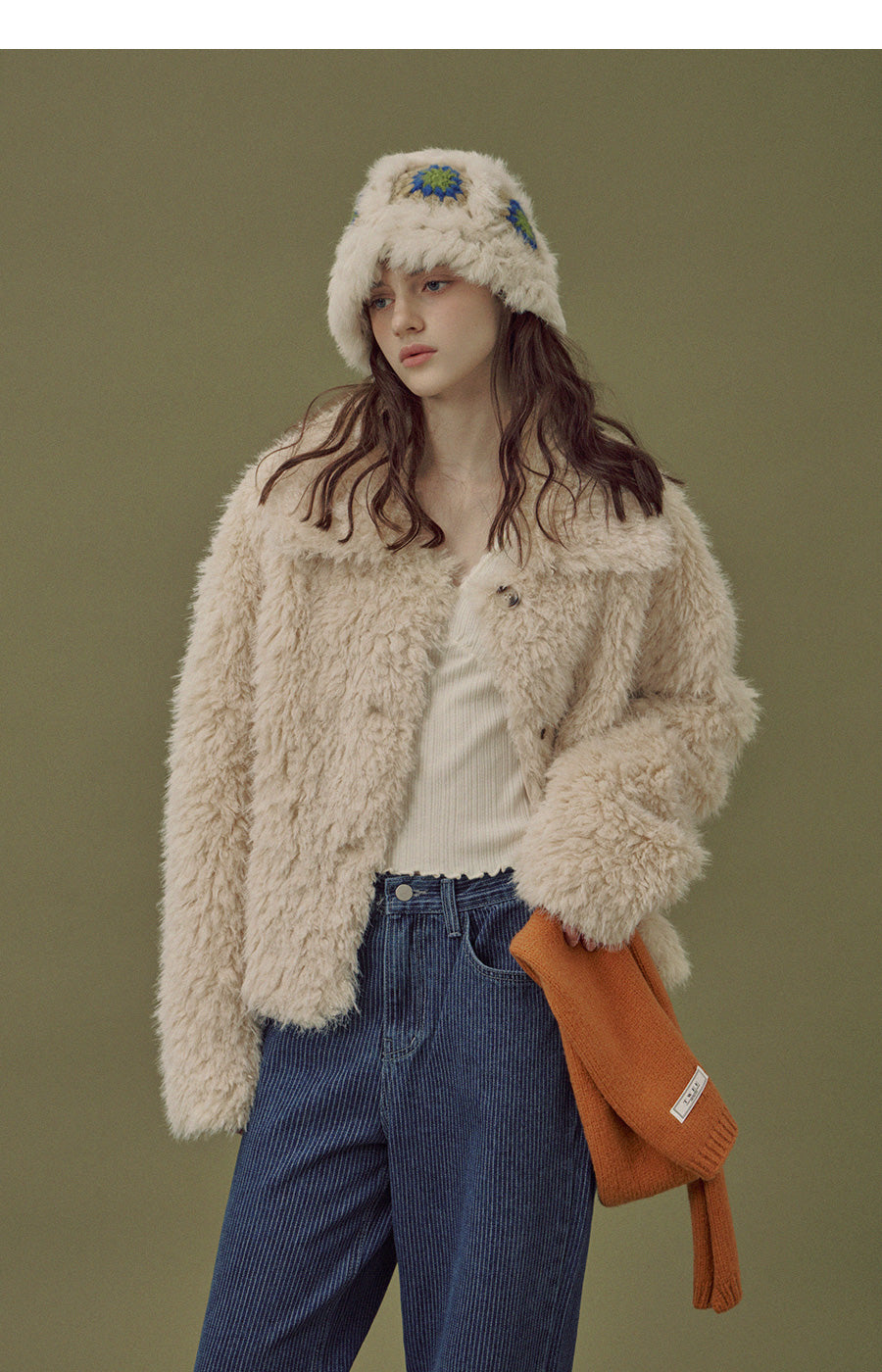 [TWEE] Buard Shearling Collar Fur Jacket