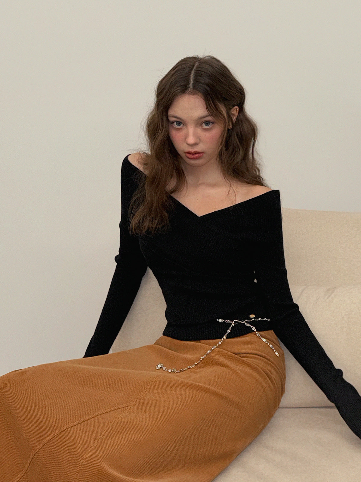 [TWEE]Seti Áo Len Đan Chéo Trễ Vai