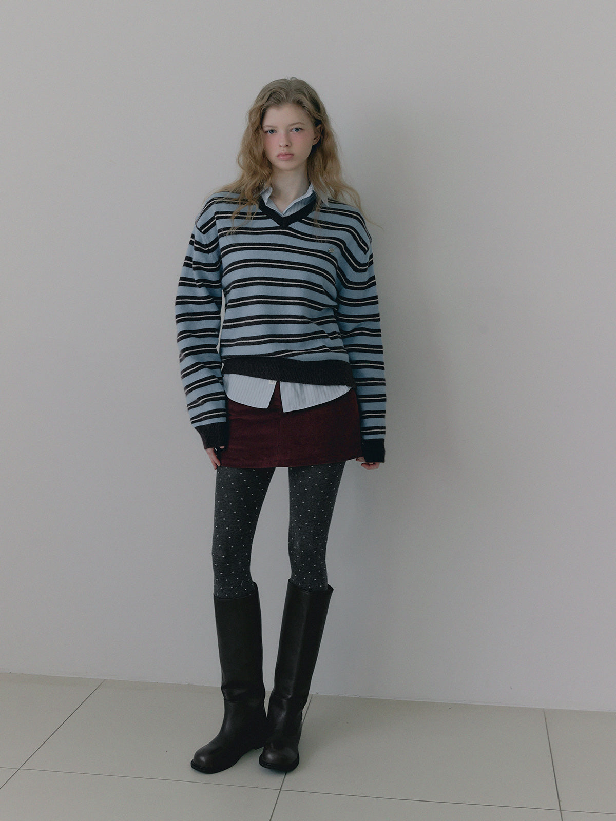 [TWEE] Coder Stripe V-Ausschnitt Stricktop