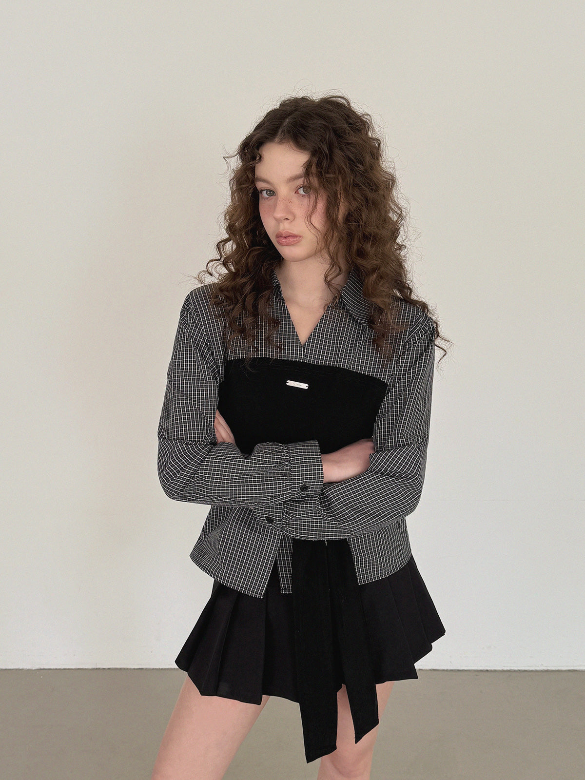 Noen Layered Top Bustier Shirt Blouse