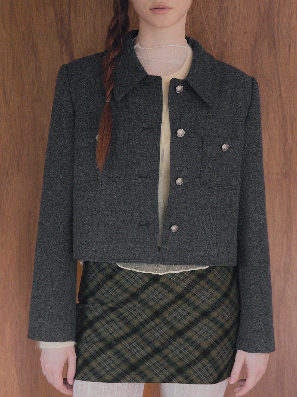 [TWEE] Linb Pocket Button Crop Jacket