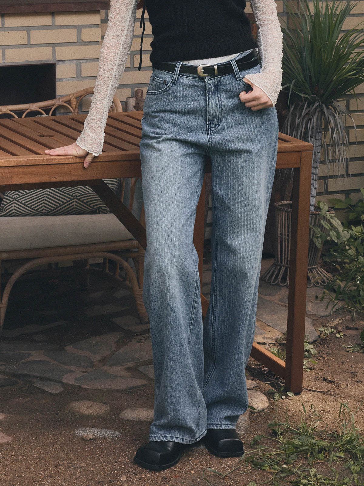 [TWEE] Izell Stripe Wide Denim Pants