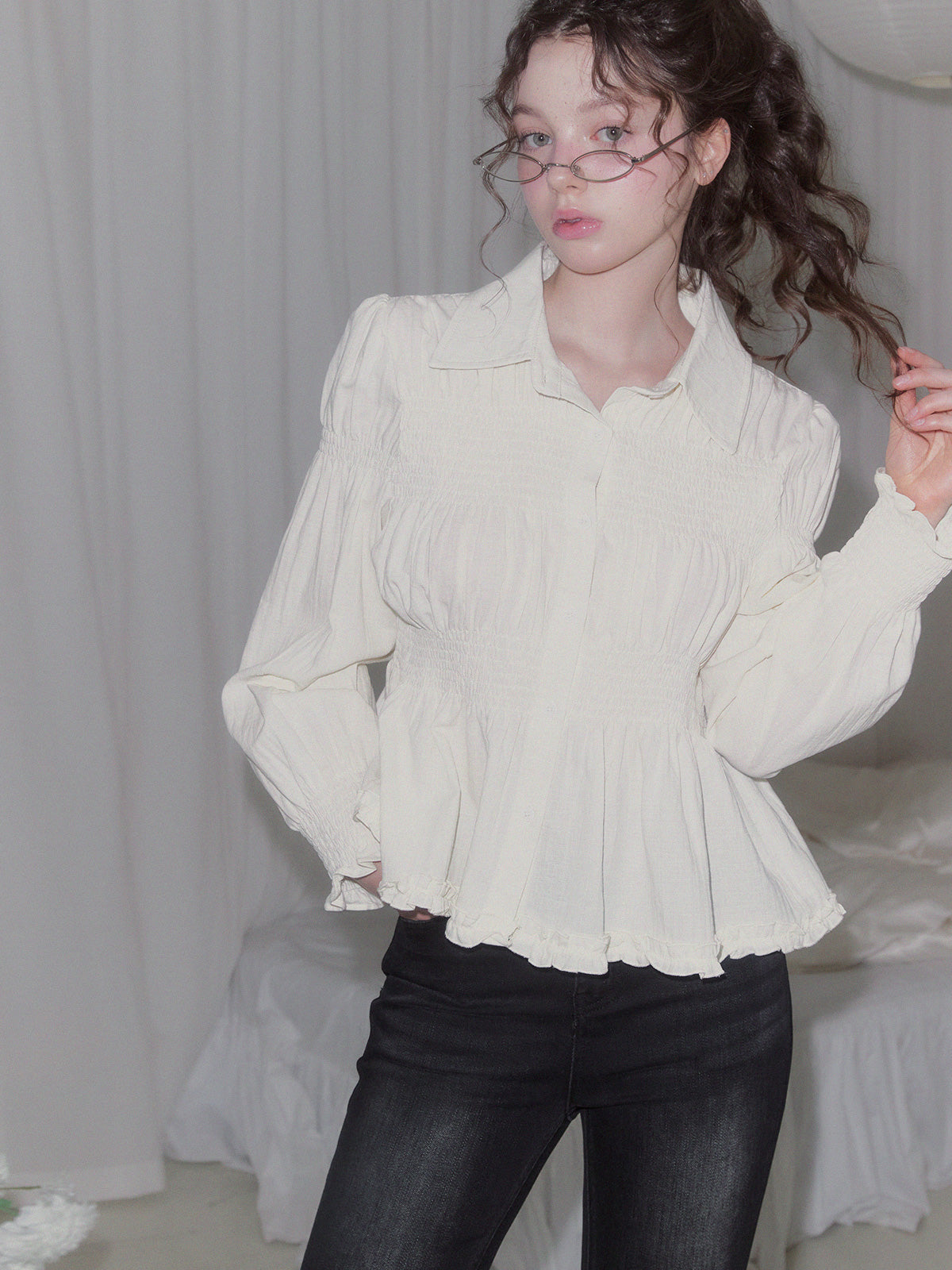 [TWEE] Riphos Wrinkle Long Sleeve Shirt Blouse