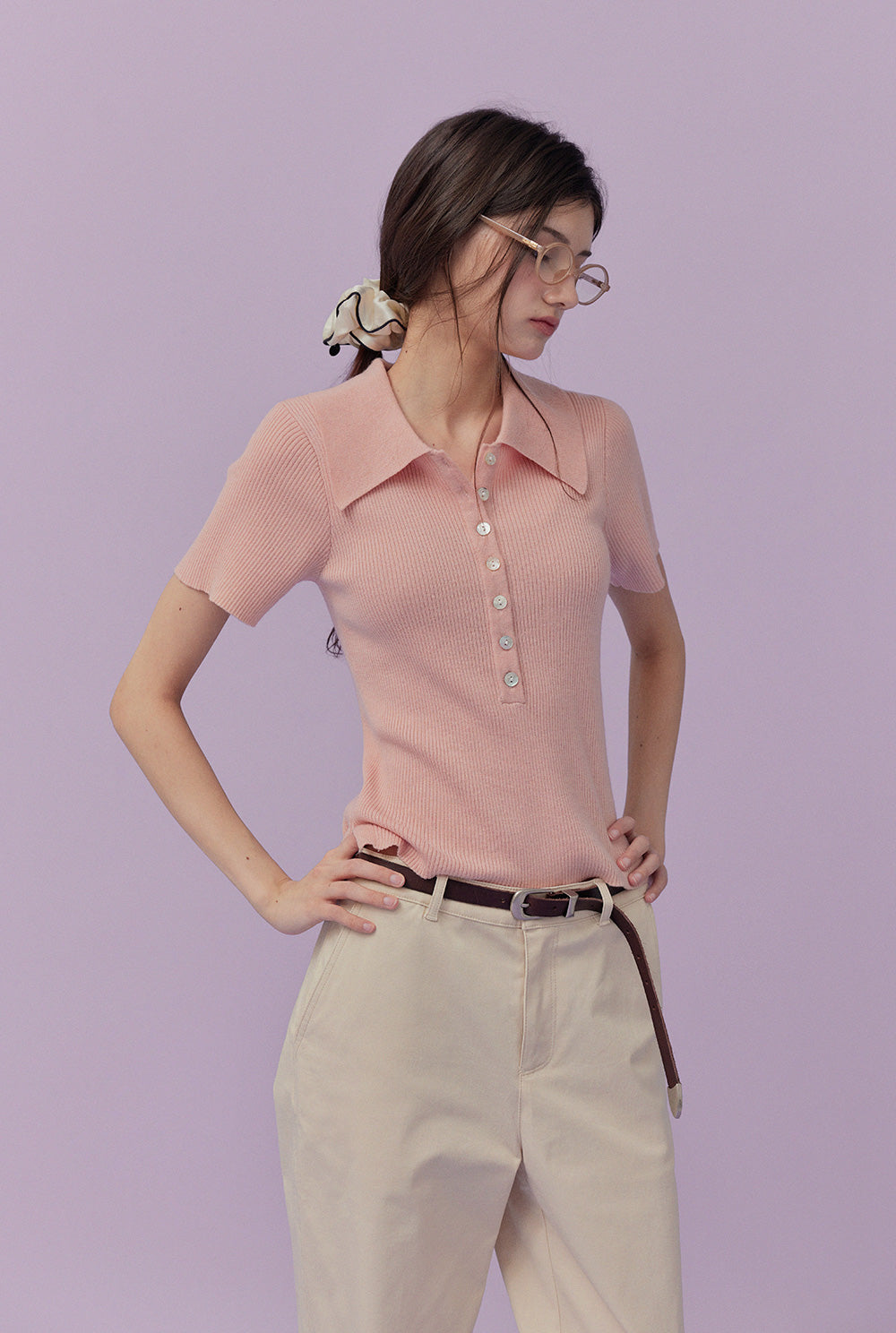 [TWEE] Áo len cổ cài nút tay ngắn