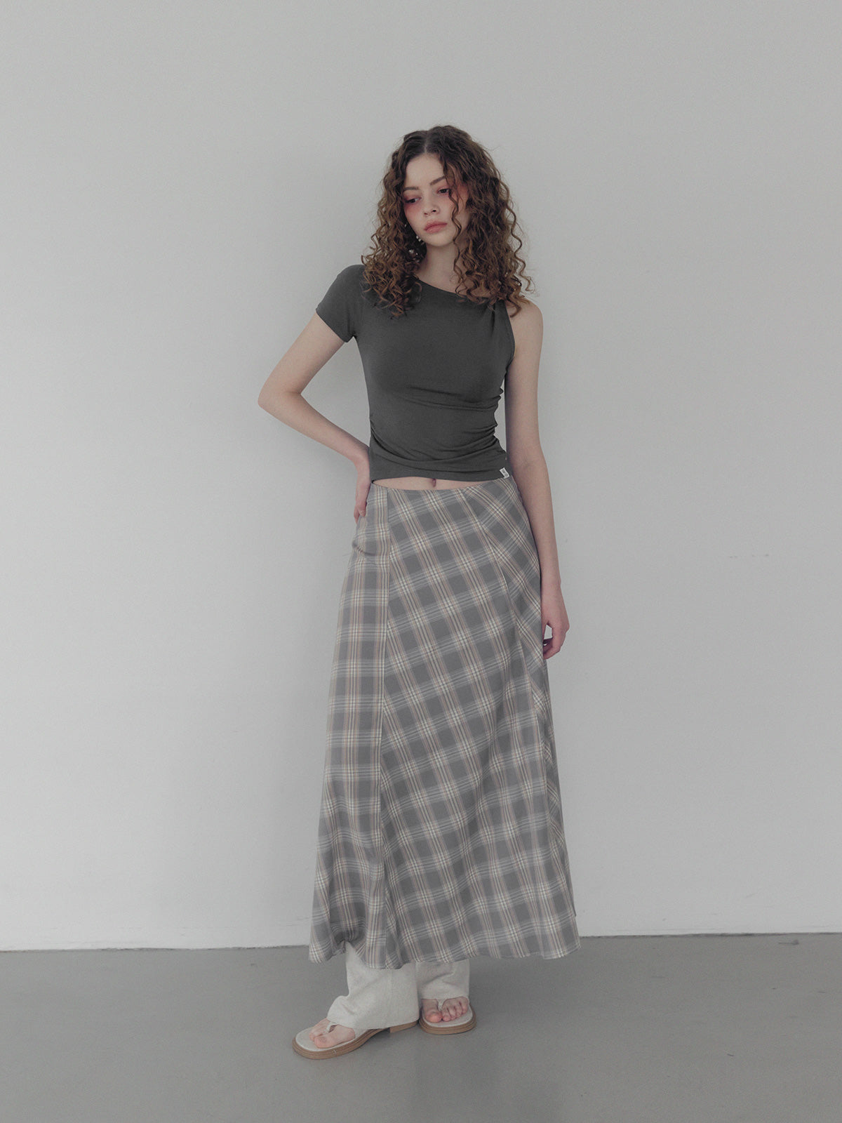 [TWEE] Fitz Check Maxi Long Skirt