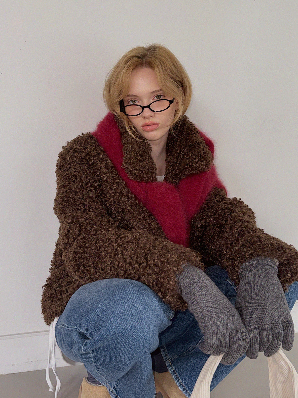 [TWEE] 썩은 와이드 칼라 테디 퍼 재킷