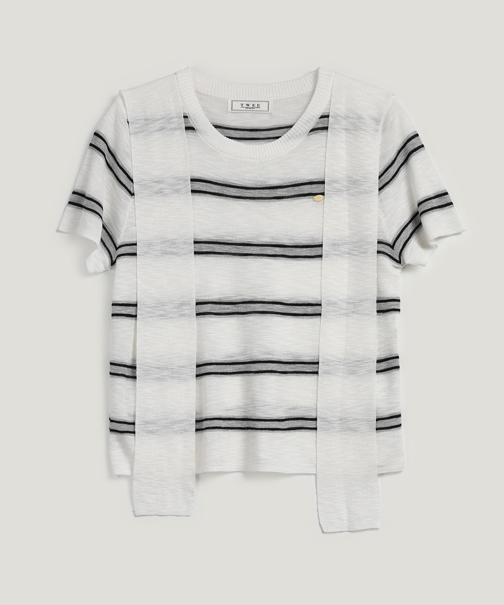 [TWEE] Neko Scarf Stripe Short-Sleeve Knit