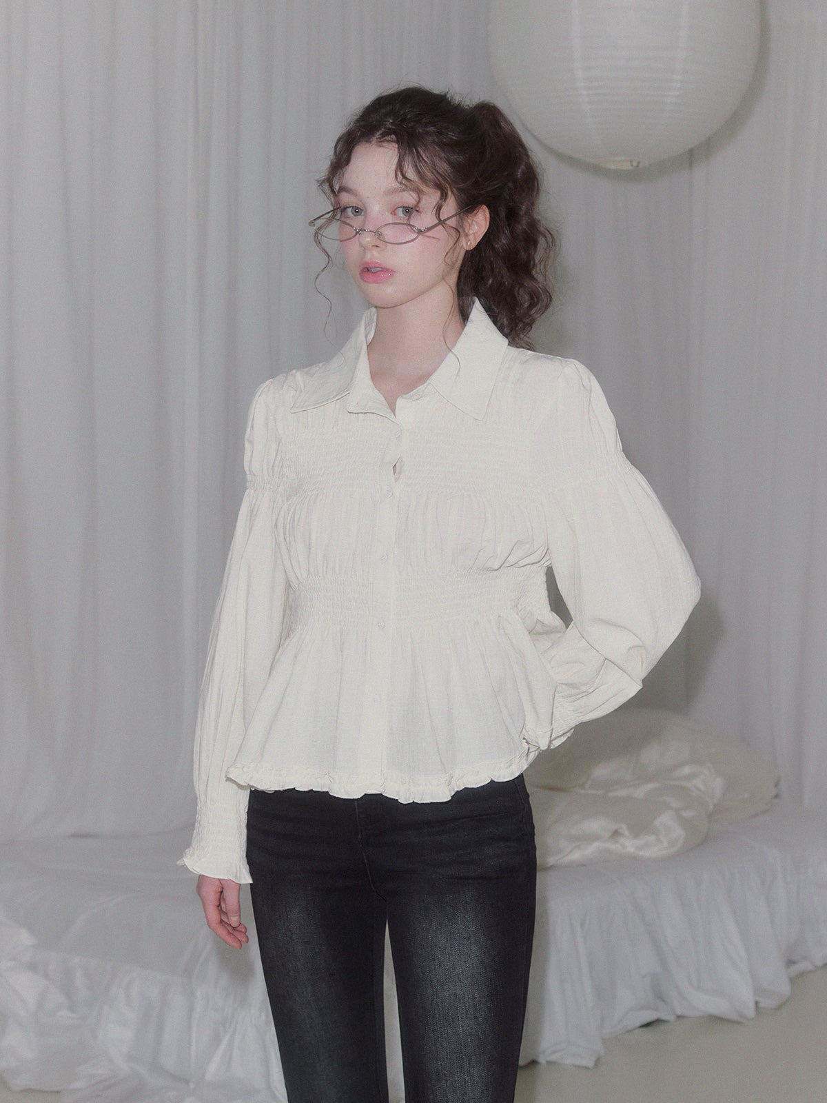 [TWEE] Riphos Wrinkle Long Sleeve Shirt Blouse