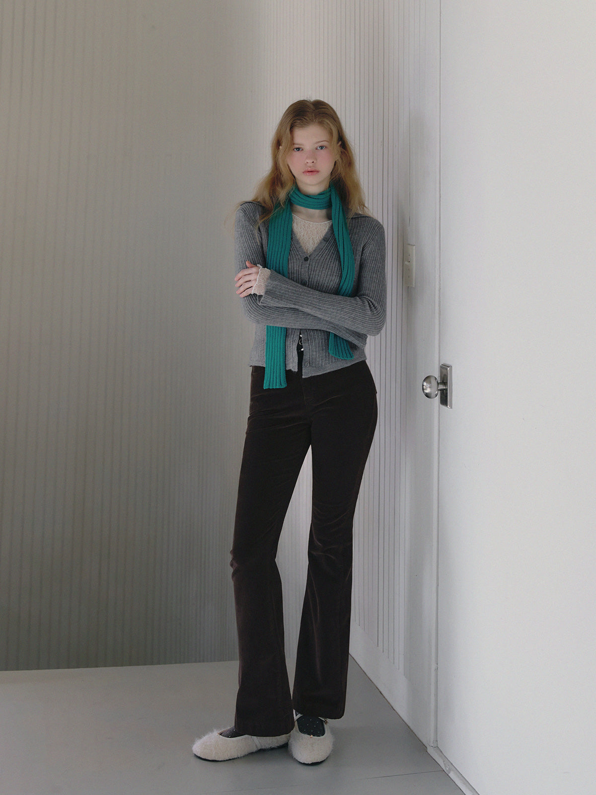 【TWEE】Tails-Kragen gerippte Langarm-Strickjacke