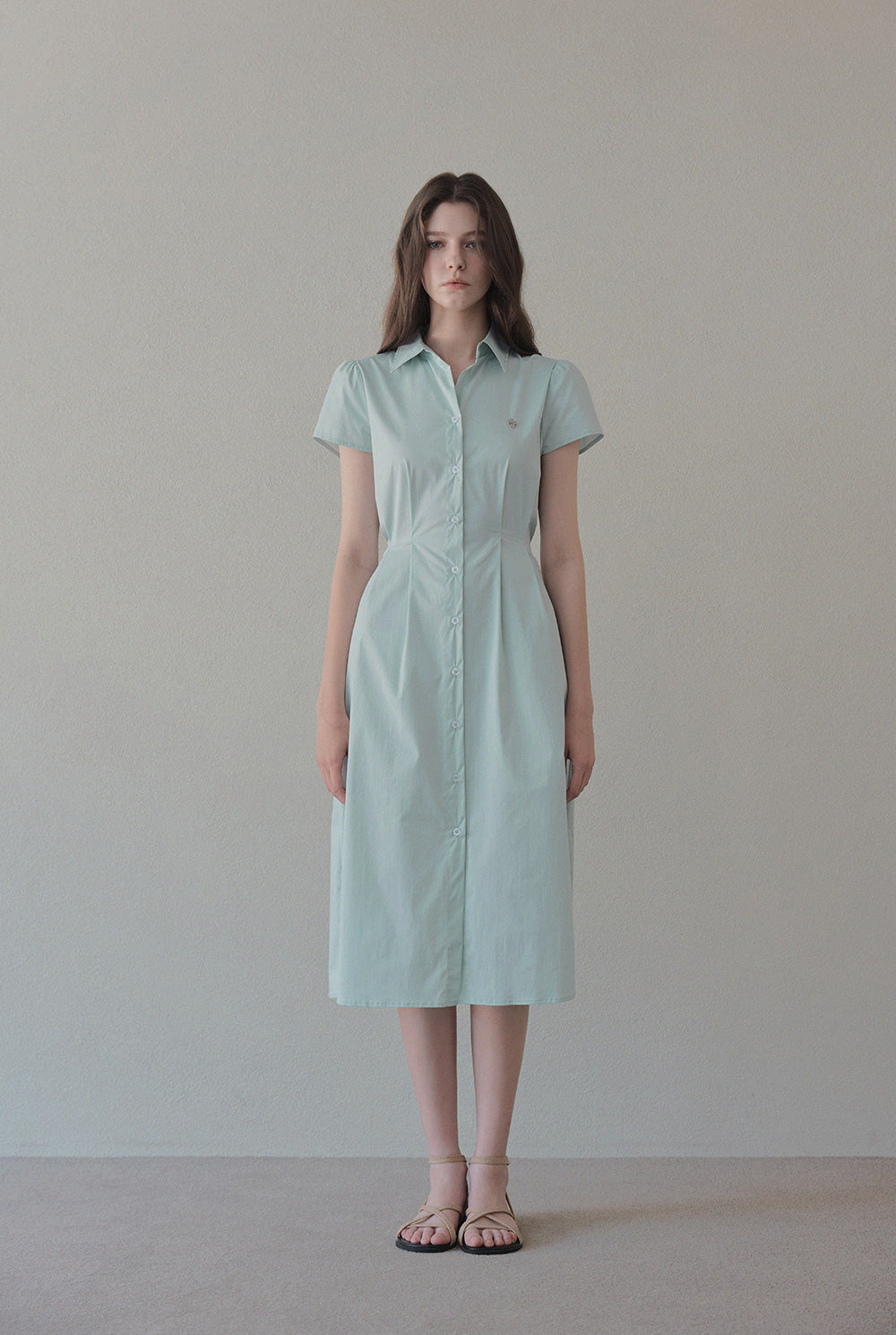 [TWEE] Dvil Open Collar Pintuck Long Dress