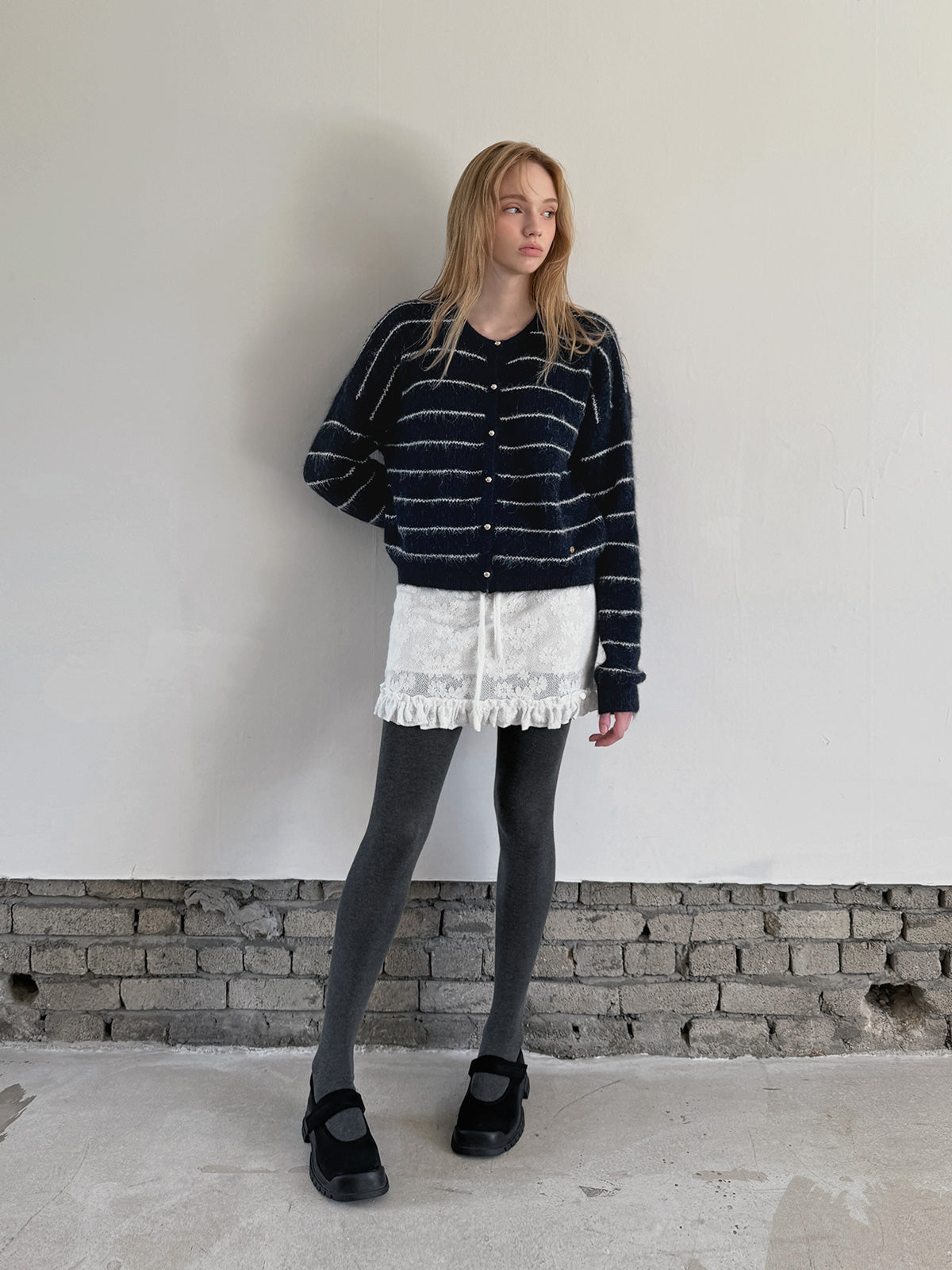 [TWEE] Cardigan a bottoni a righe lavorato a maglia