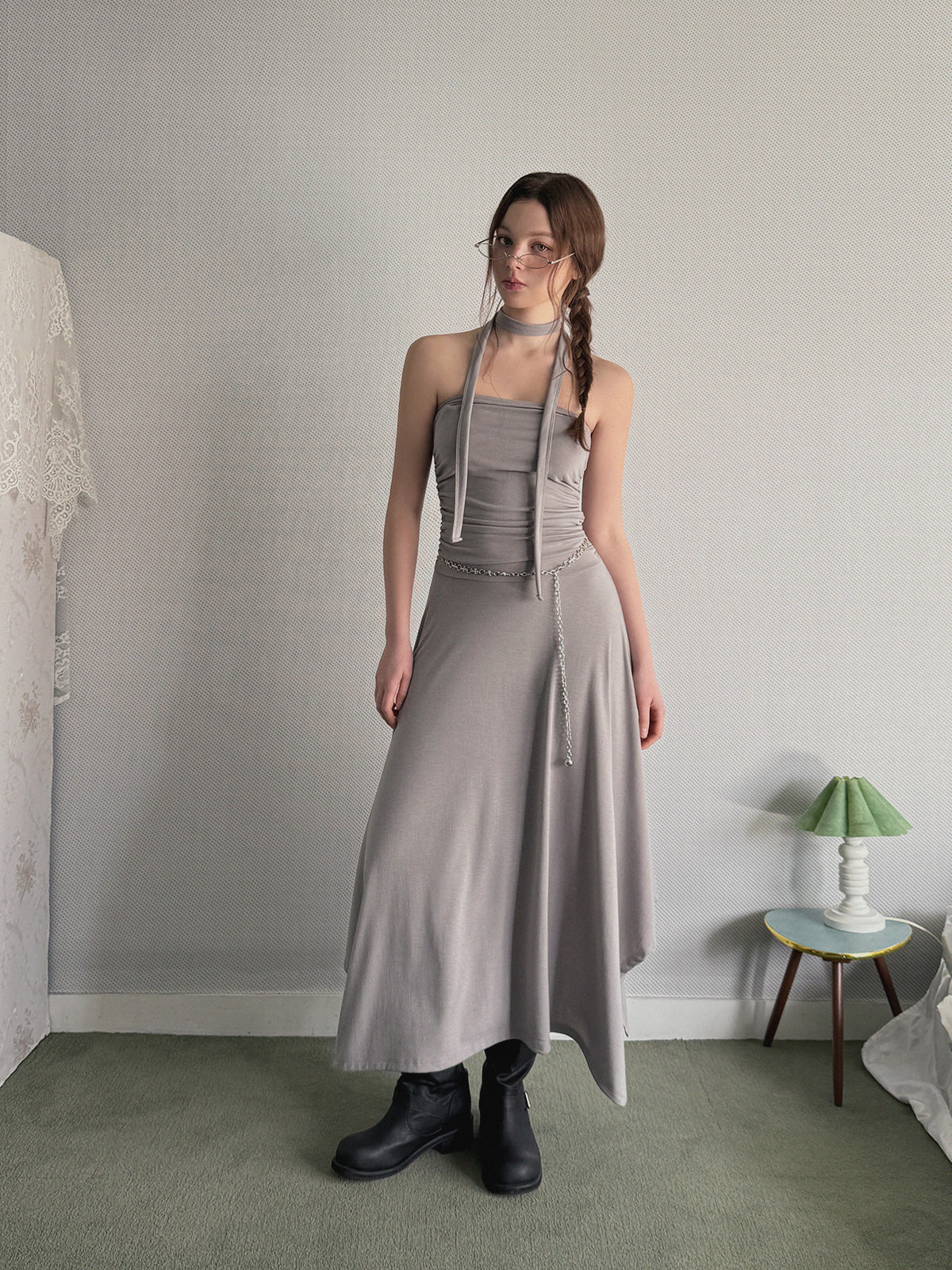 [TWEE] Letin Shirring Top Flare Long Dress (Strap Set)