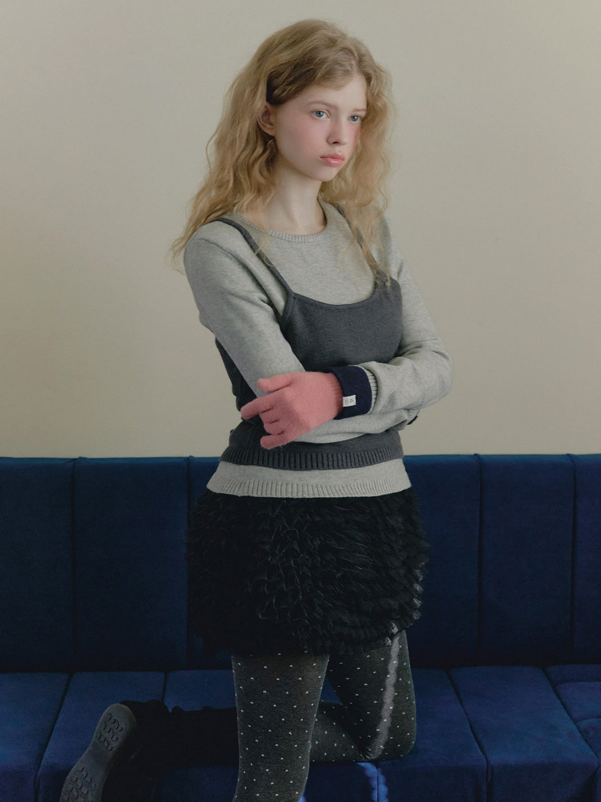 【TWEE】Nuen bustier a strati maglia a maniche lunghe