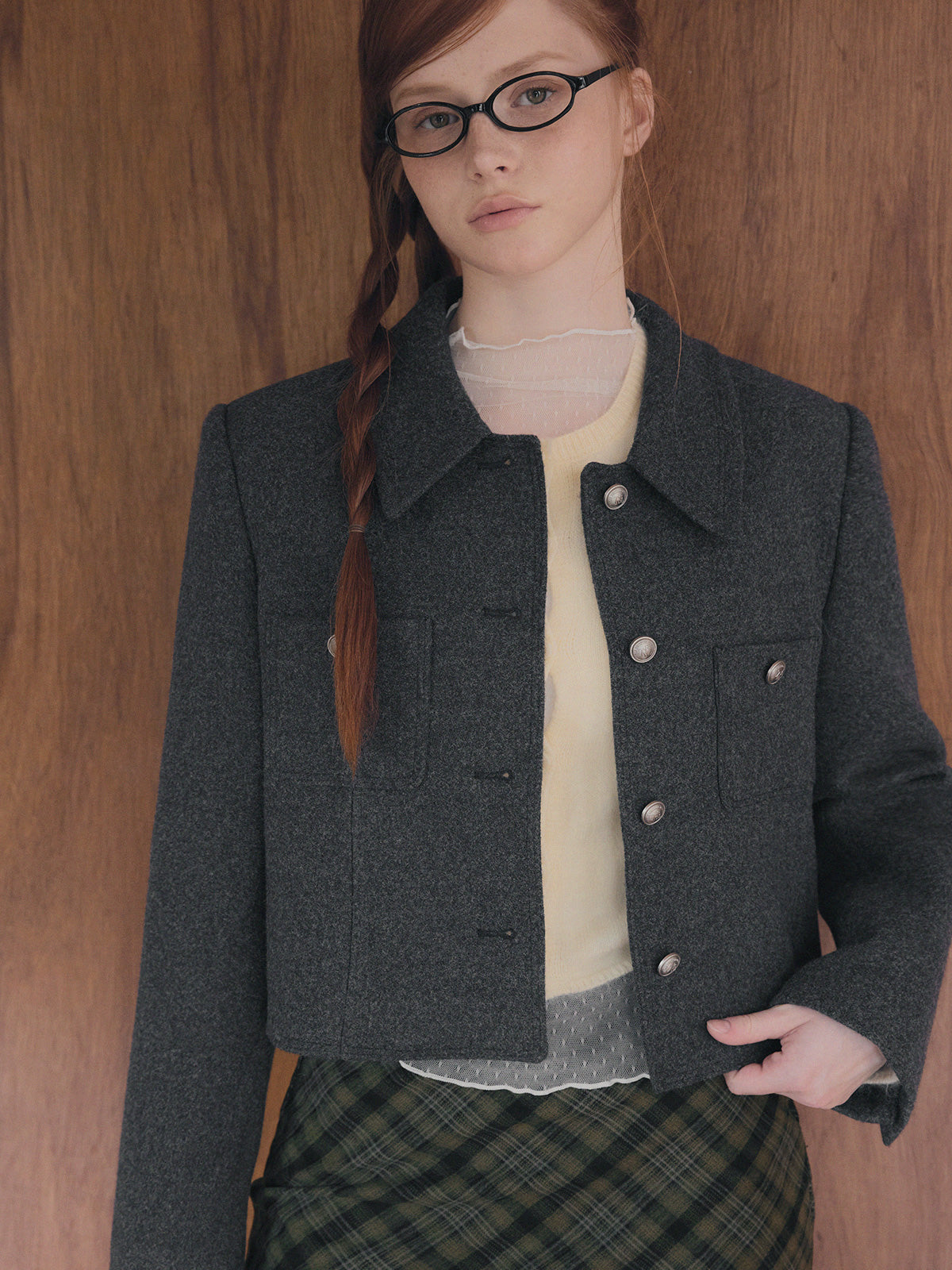 [TWEE] Linb Pocket Button Crop Jacket
