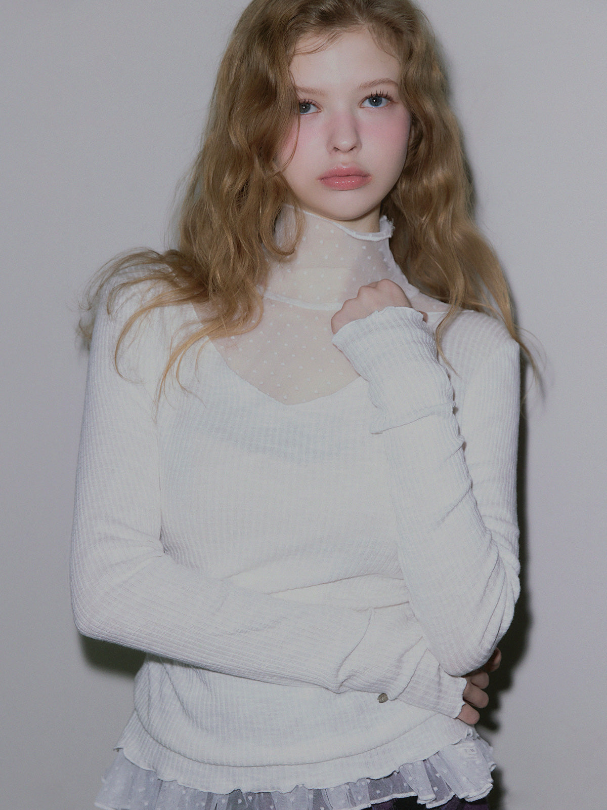 [TWEE] Behi dot see-through turtleneck top