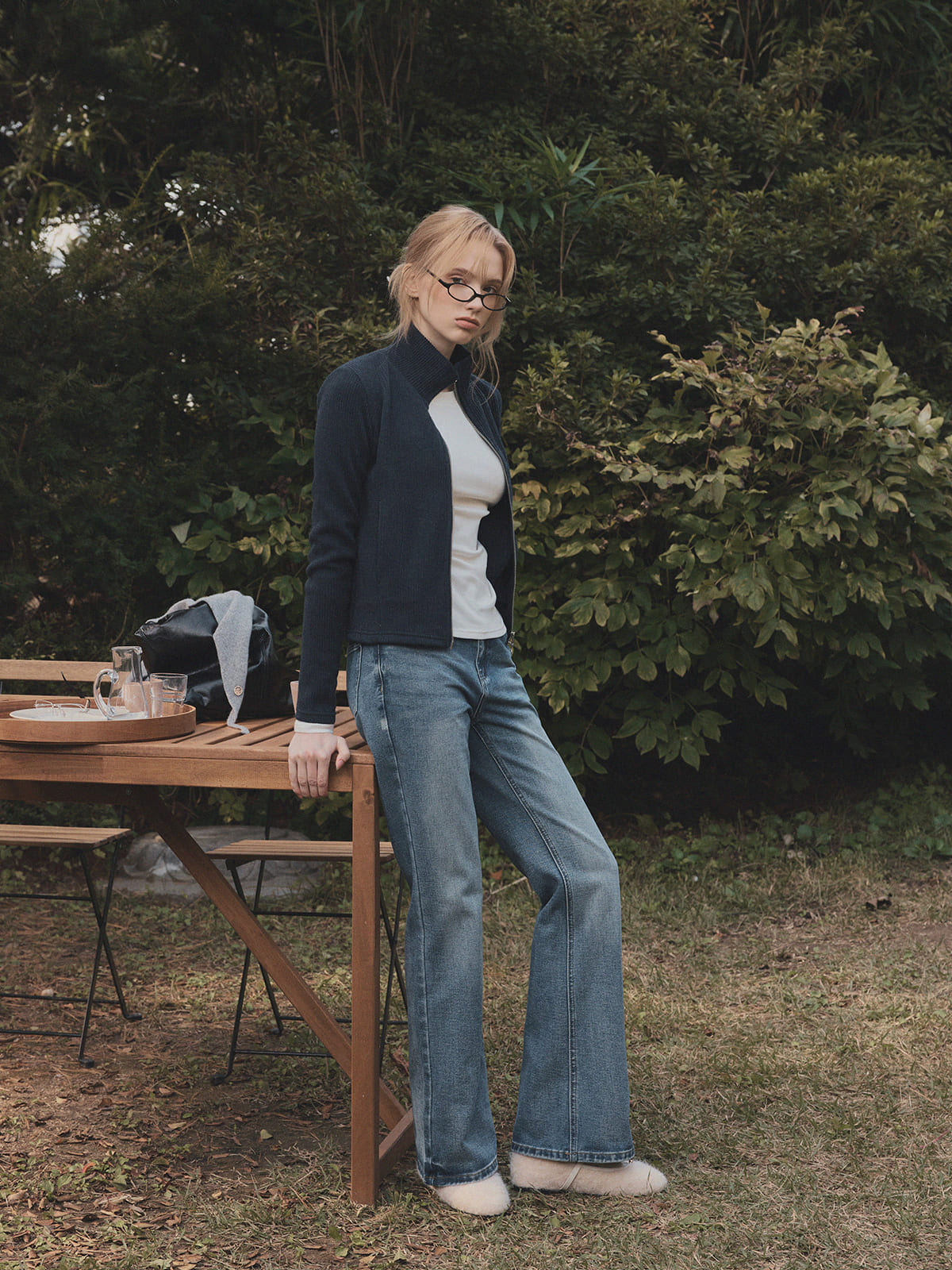 [TWEE] ラストリブ長袖ジップアップ