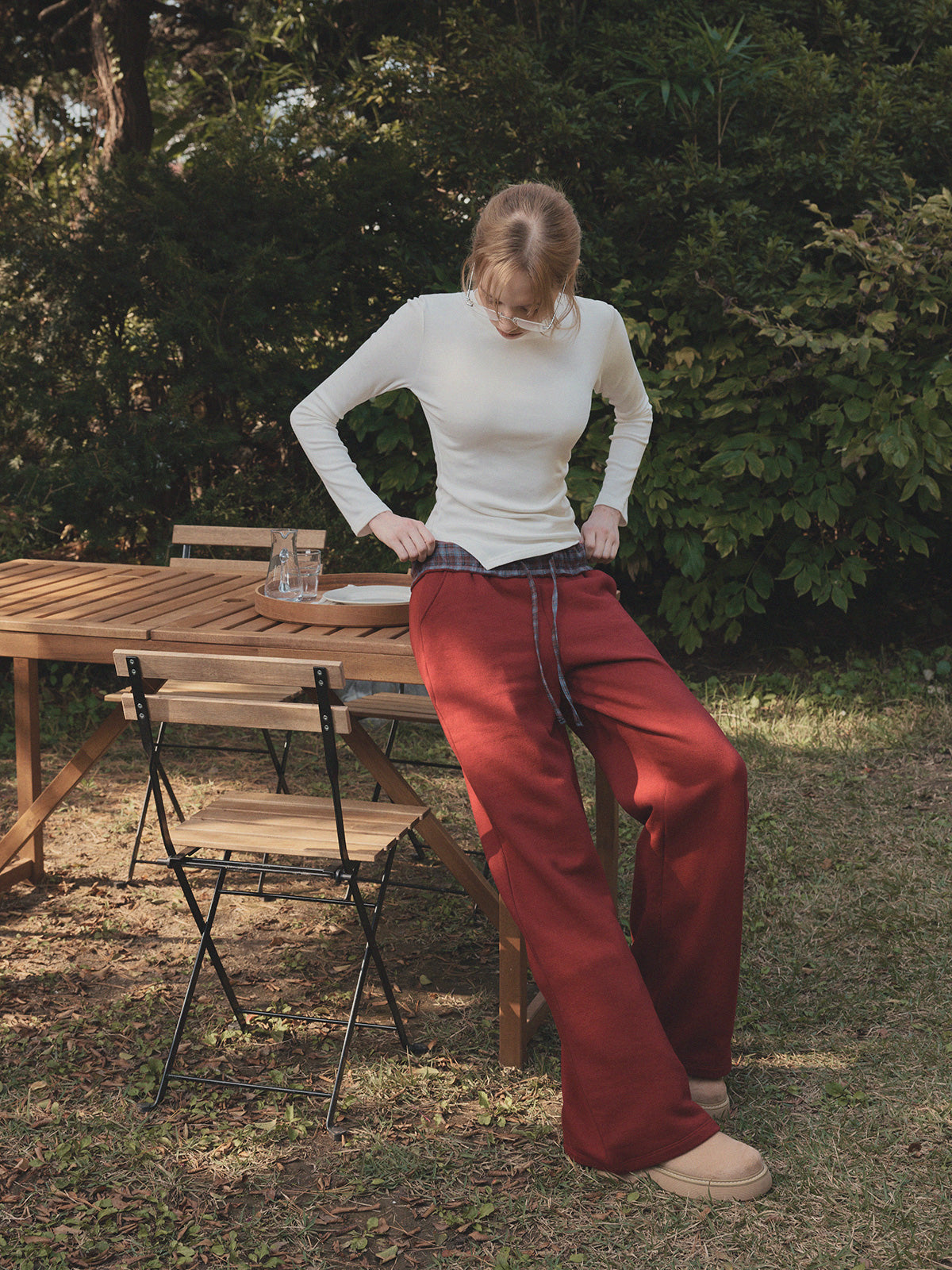 [TWEE] Teld Raffung Rundhals Langarmshirt