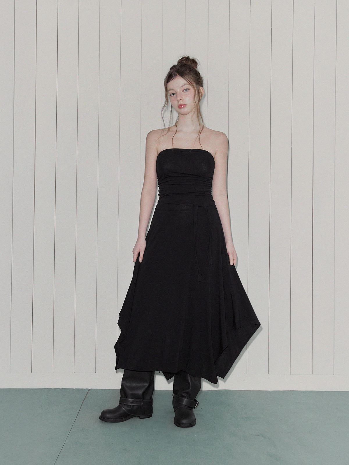 [TWEE] Letin Shirring Top Flare Long Dress (Strap Set)