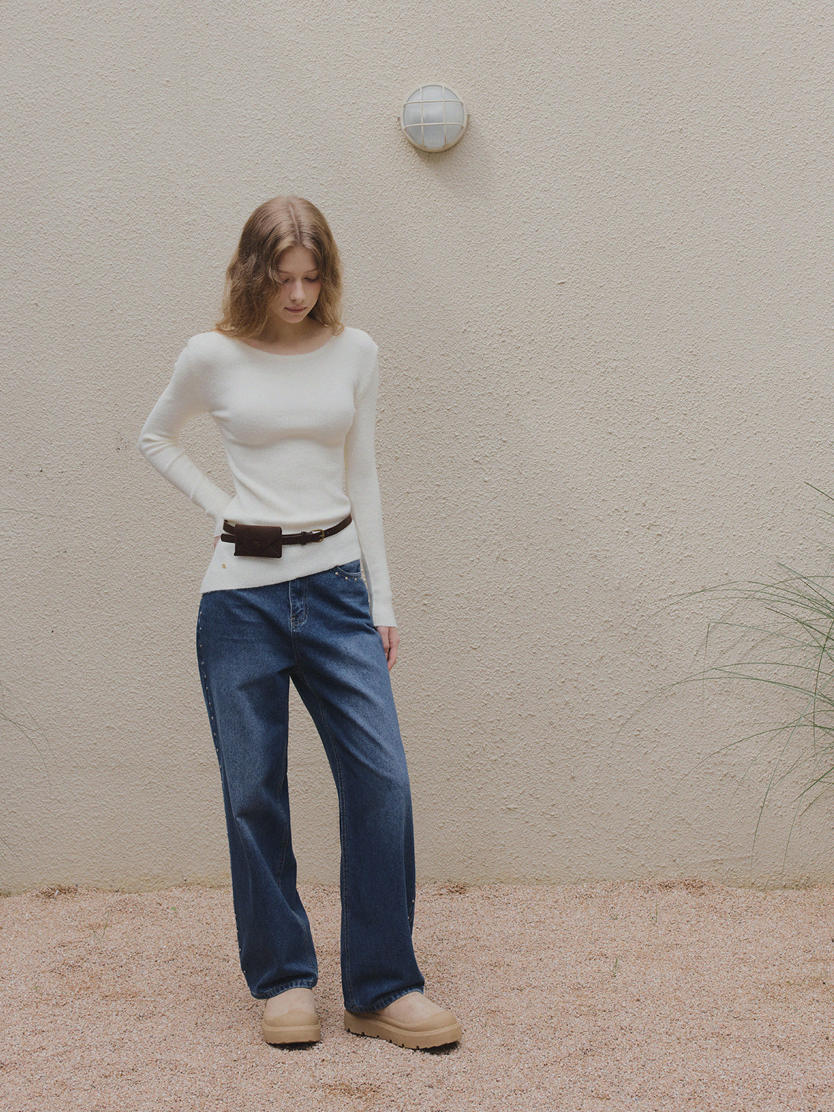 【TWEE】Weasley Asymmetrical Long Sleeve Knit (Belt Set)