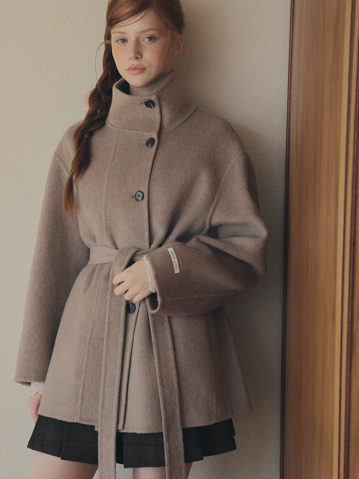 [TWEE]Heton High Neck Handmade Half Coat (mit Riemen)