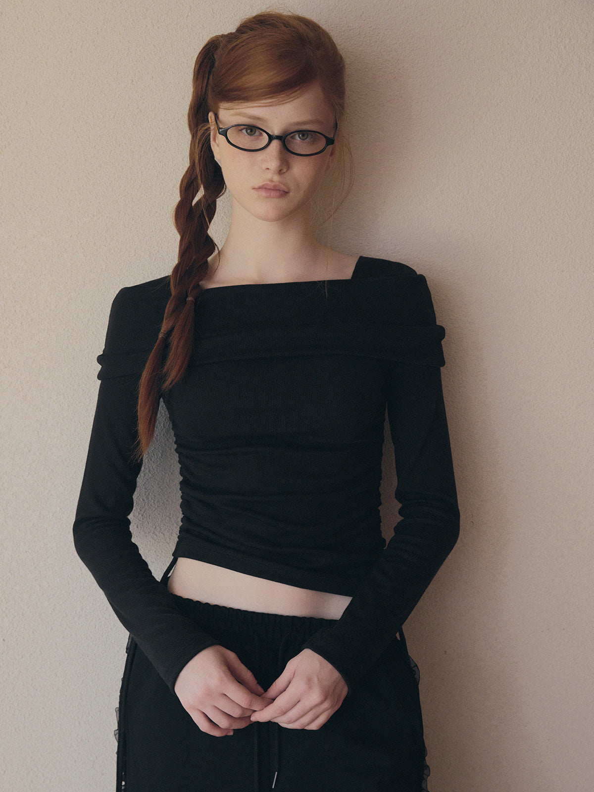 [TWEE] Dwin 2-Way Drape Strap Long Sleeve Tee