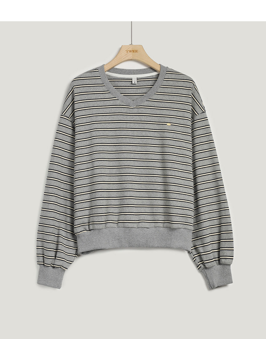 [TWEE] Wenz V-Neck Stripe Pendant Sweatshirt