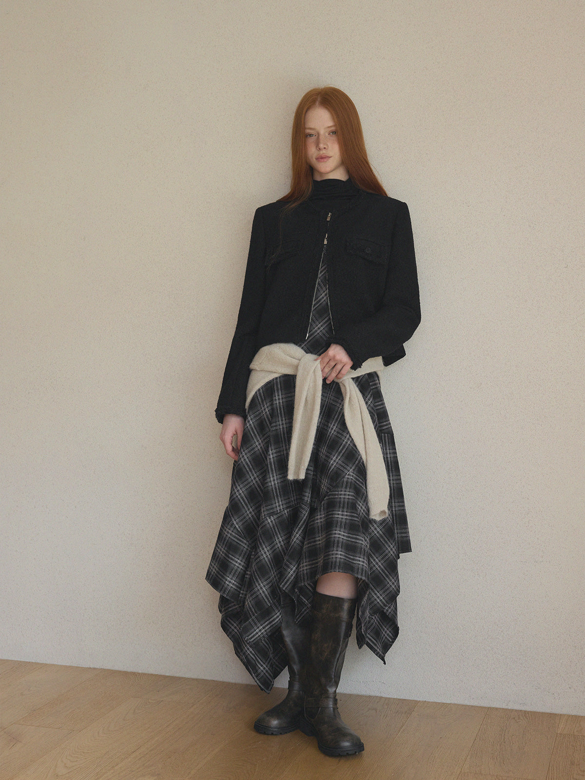 [TWEE] Ephons Zipper Crop Tweed Jacket