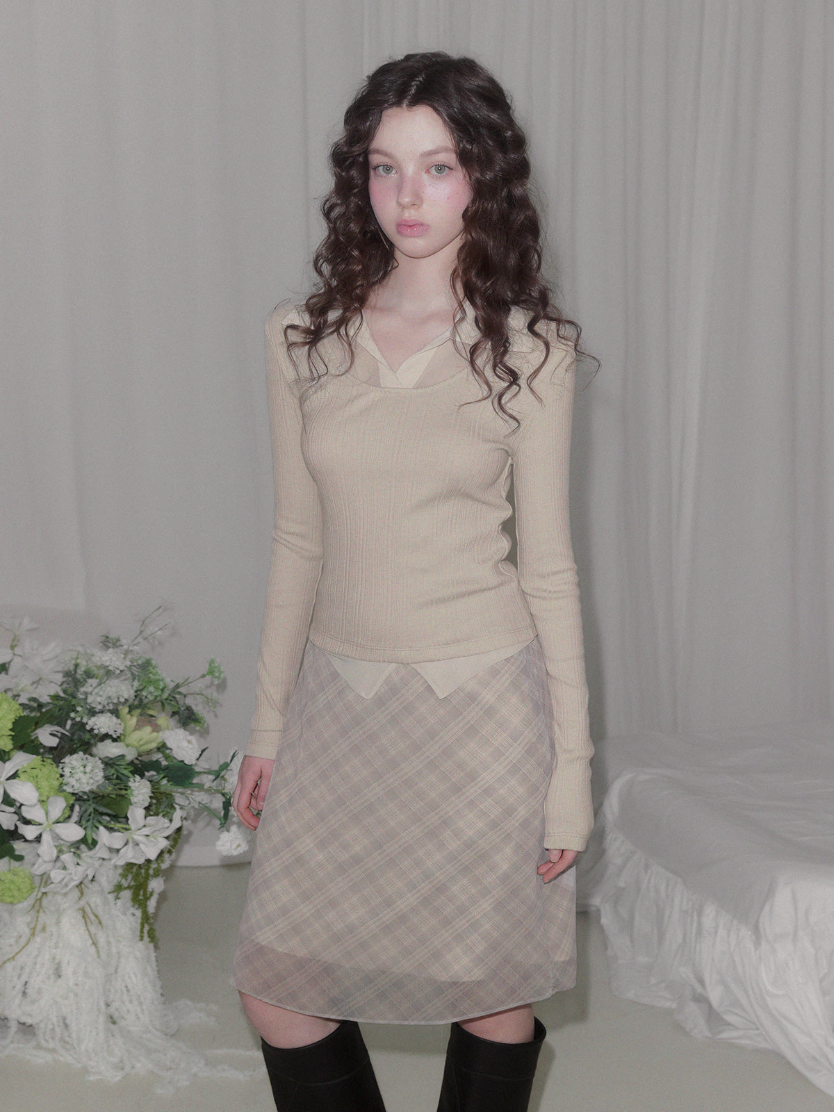 [TWEE] Revel sheer collar rib long sleeve t-shirt