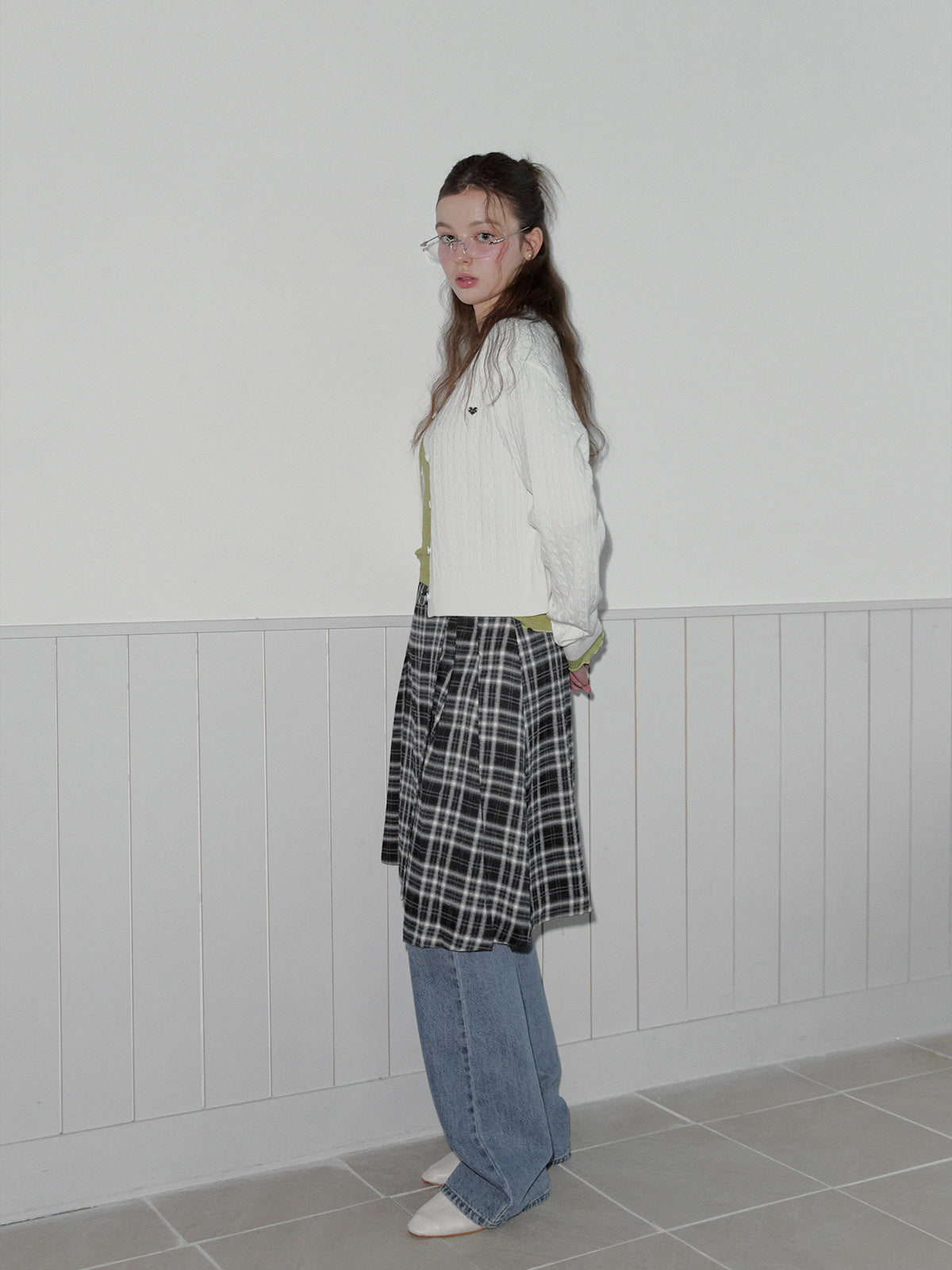 [TWEE] Noha Check Pleated Midi Wrap Skirt