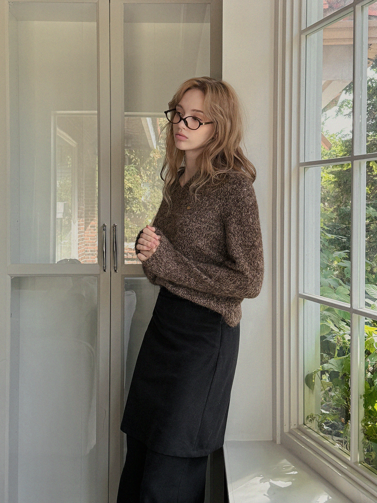 [TWEE] Dupe Gemischter Locker Geschnittener Strick